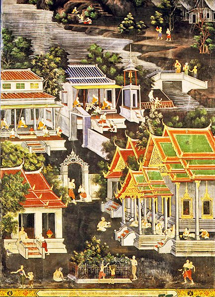 Life of the Monks, Wirharn Sasada, Wat Bowonniwet Vihara, Bangkok (freska) od Thai School