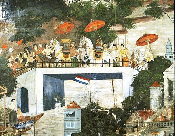 Mnich odvezen do kláštera po jeho vysvěcení (freska) od Thai School