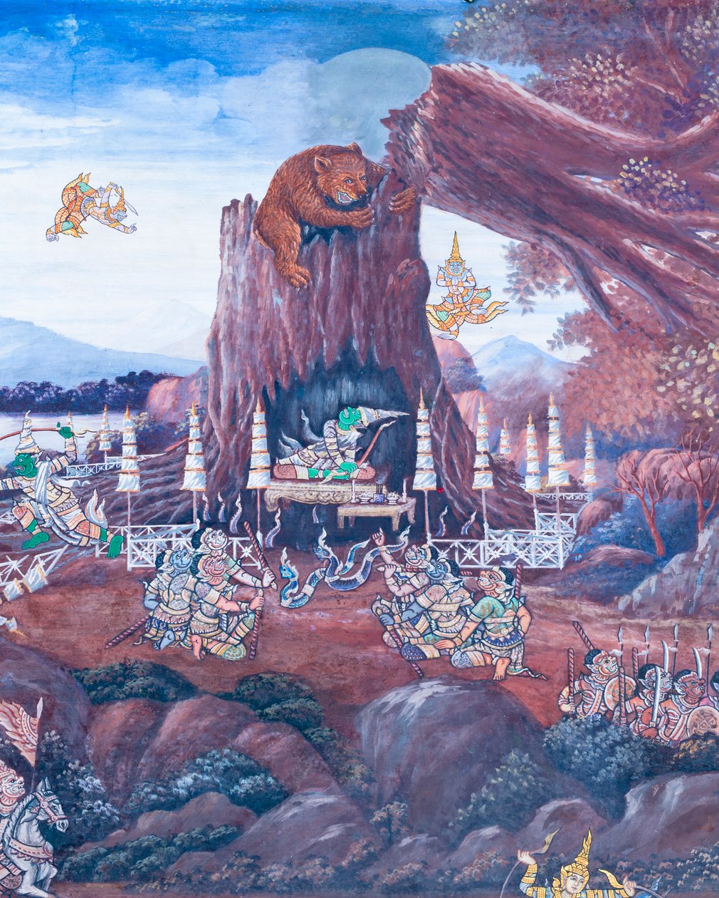 Nástěnná malba zobrazující scény z Rámájany ve Wat Phra Kaeo, královský velký palác, Bangkok, Thajsko od Thai School