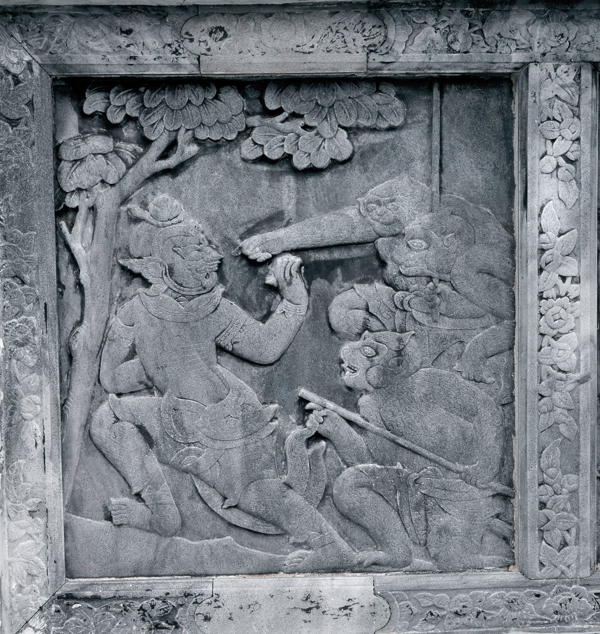Jeden ze série reliéfů zobrazujících Rámakien (Rámájana). od Thai School