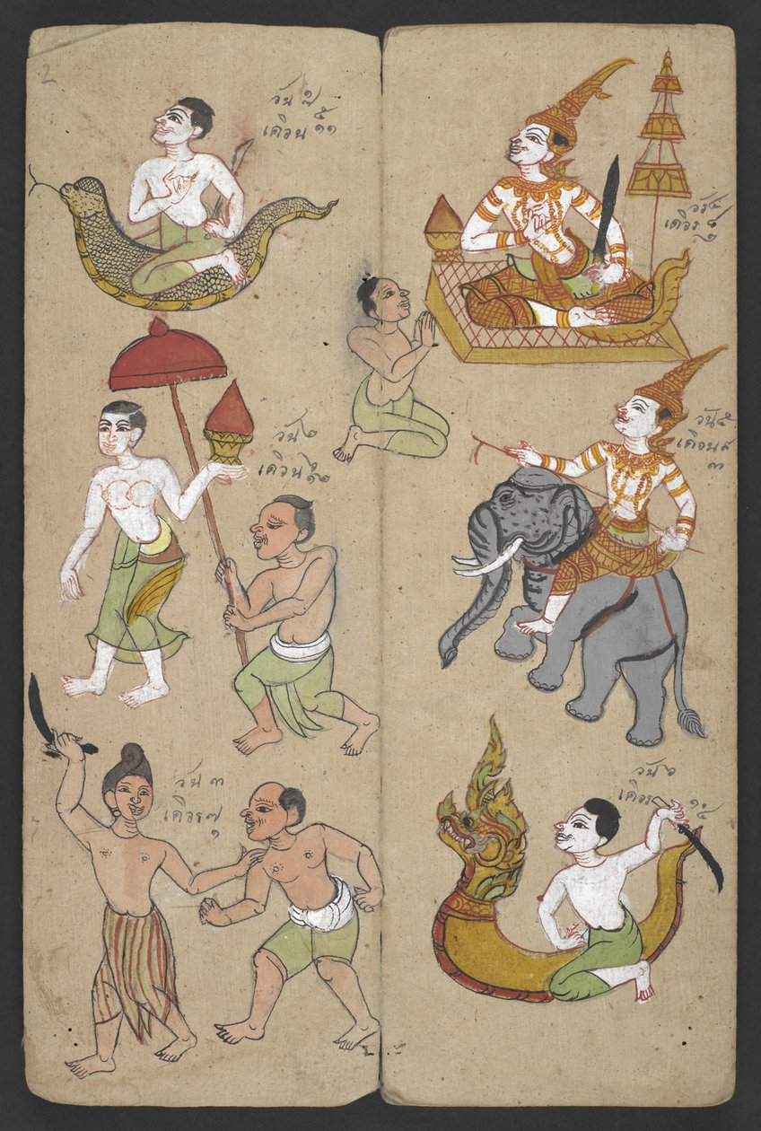 Nebo 16455 f.2r, Zvířata ze zvěrokruhu, z Phrommachatu (pergamen) od Thai School