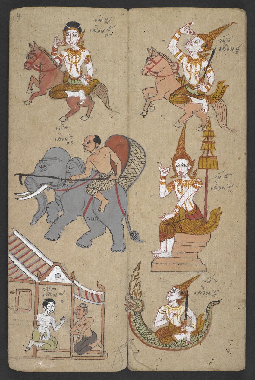Nebo 16455 f.4r, Zvířata ze zvěrokruhu, z Phrommachatu (pergamen) od Thai School