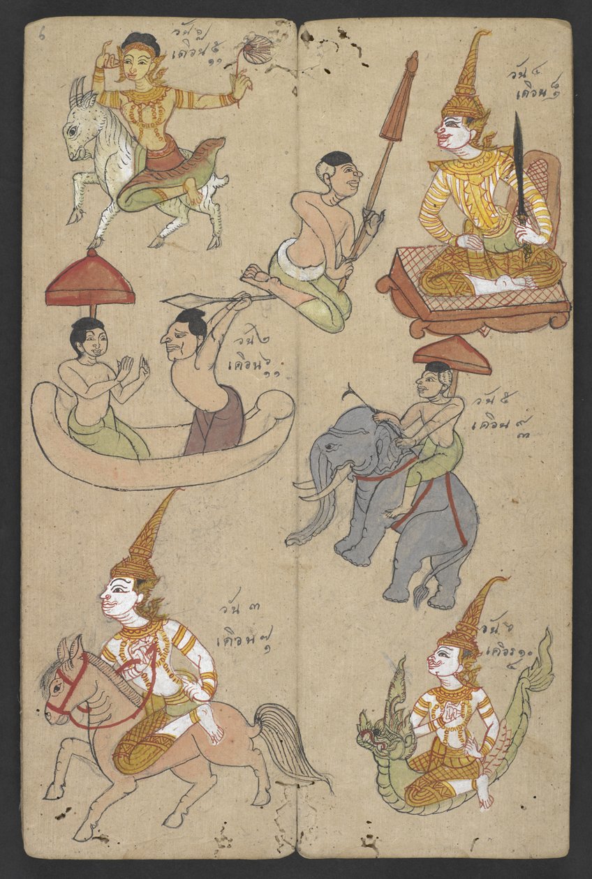 Nebo 16455 f.6r, Zvířata ze zvěrokruhu, z Phrommachatu (pergamen) od Thai School