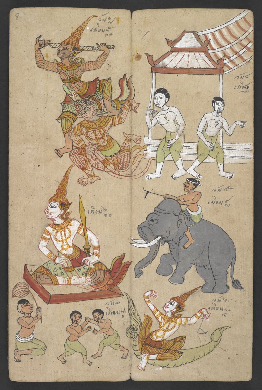 Nebo 16455 f.8r, Zvířata ze zvěrokruhu, z Phrommachatu (pergamen) od Thai School
