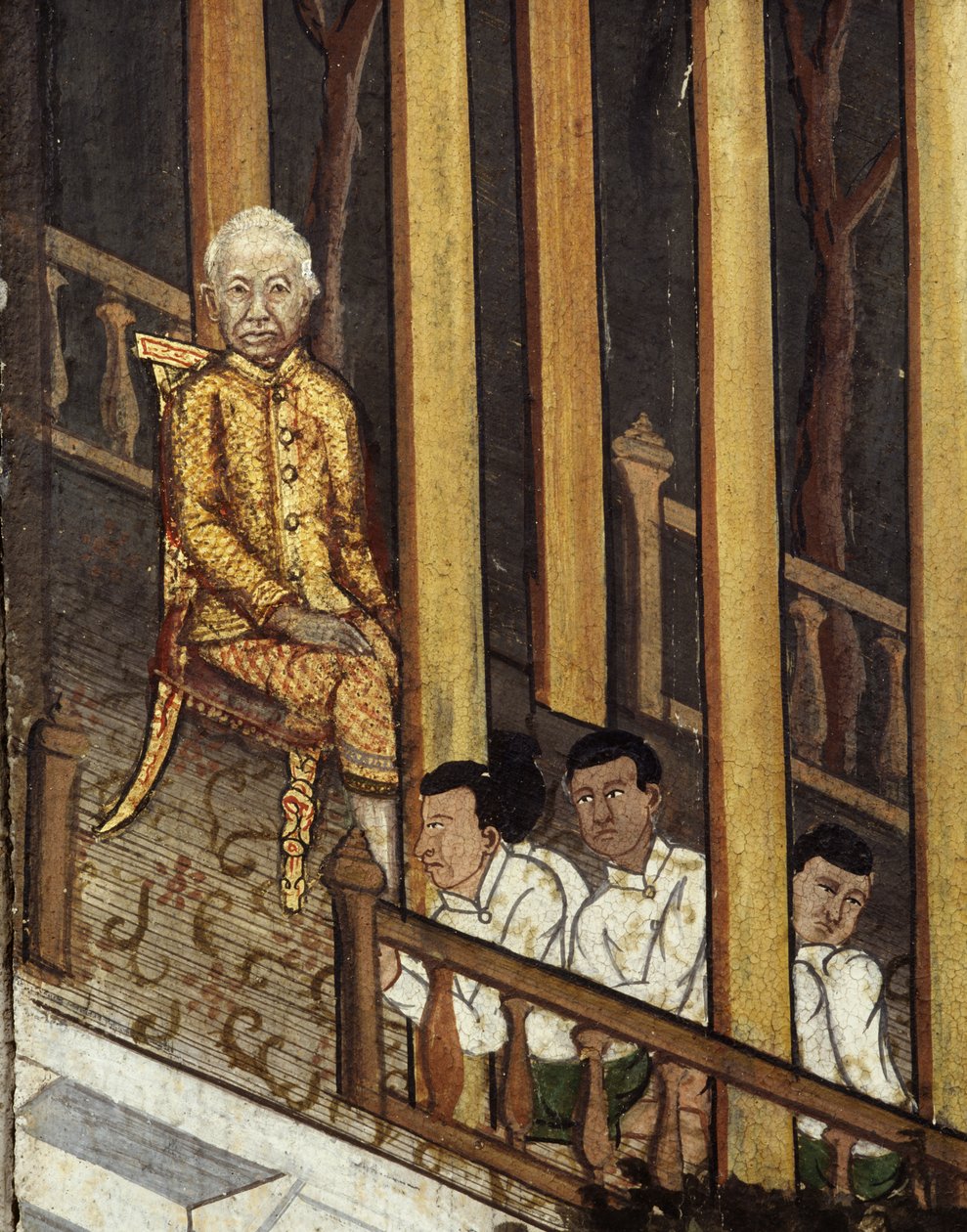 Portrét Ramy VI. při pohledu na zatmění slunce v roce 1868 (nástěnná malba) od Thai School