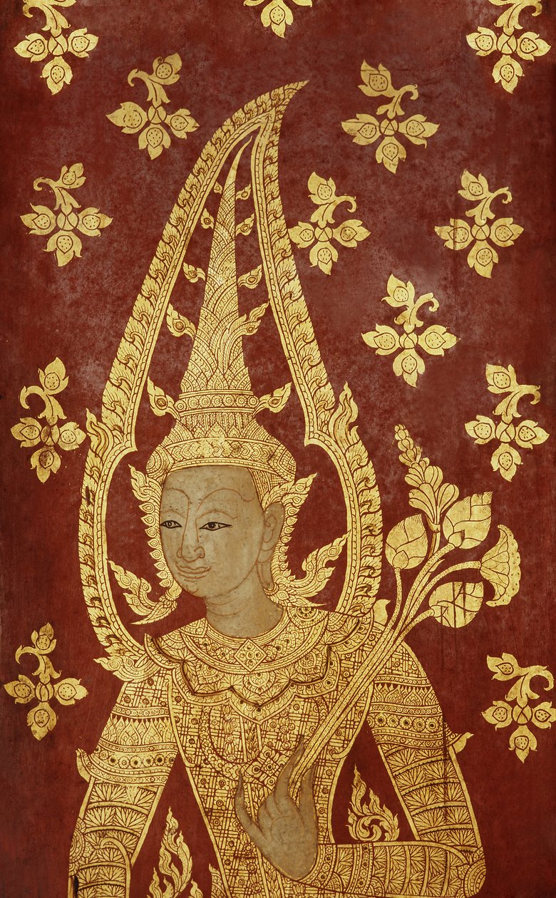 Dveřní výplň ve stylu Rattanakosin s obrazem božstva, cca 1860 (malované dřevo) od Thai School