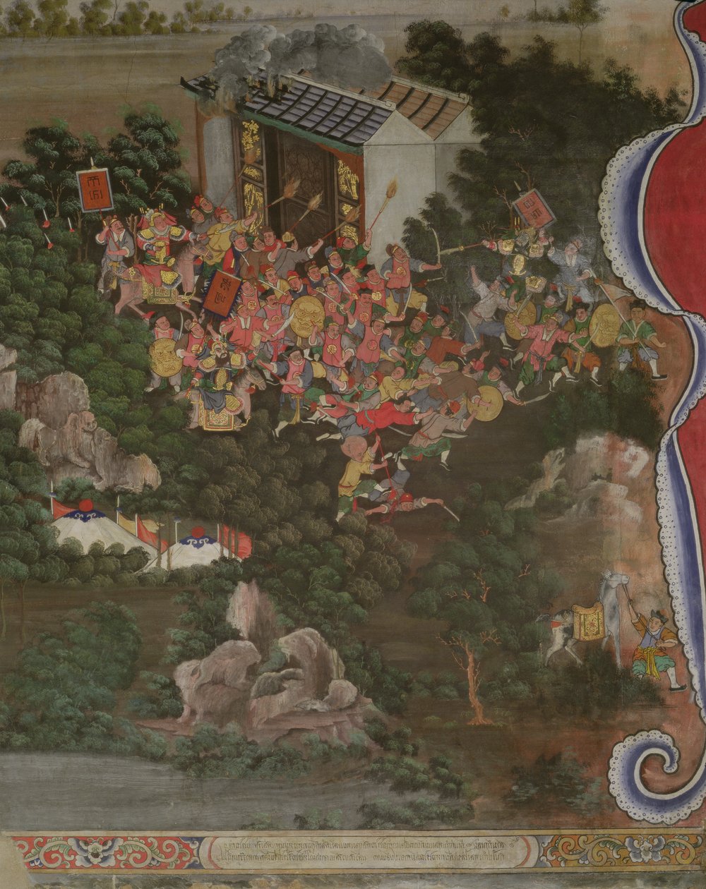 Scéna s čínským vlivem, Sala Geng, Wat Bowonniwet Vihara, Bangkok od Thai School