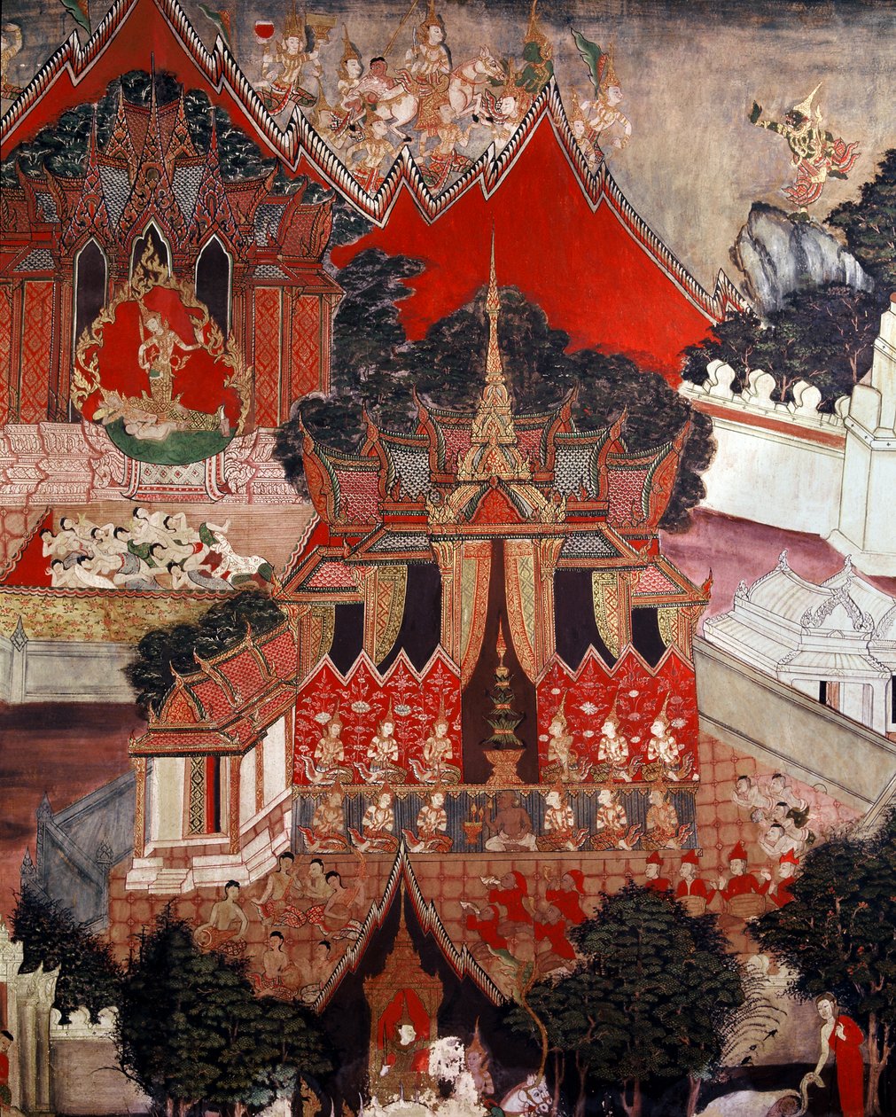 Scény ze života Buddhy, polovina 19. století (nástěnná malba) od Thai School