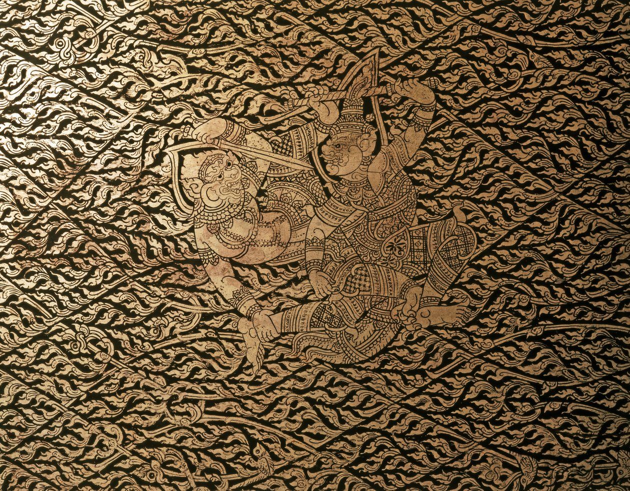 THAI ART: Epizoda z "Rámájany" s výzdobou Kra Nak. Knižní vitrína, Bangkok St... od Thai School