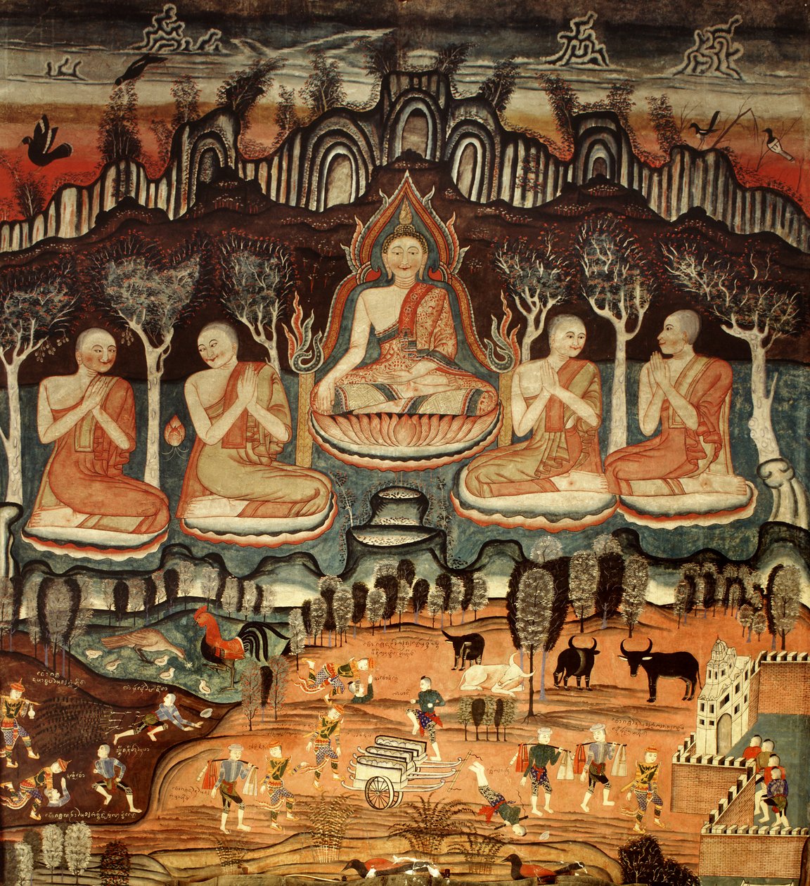 První kázání a Khattana Kuman Jataka, 1867 od Thai School
