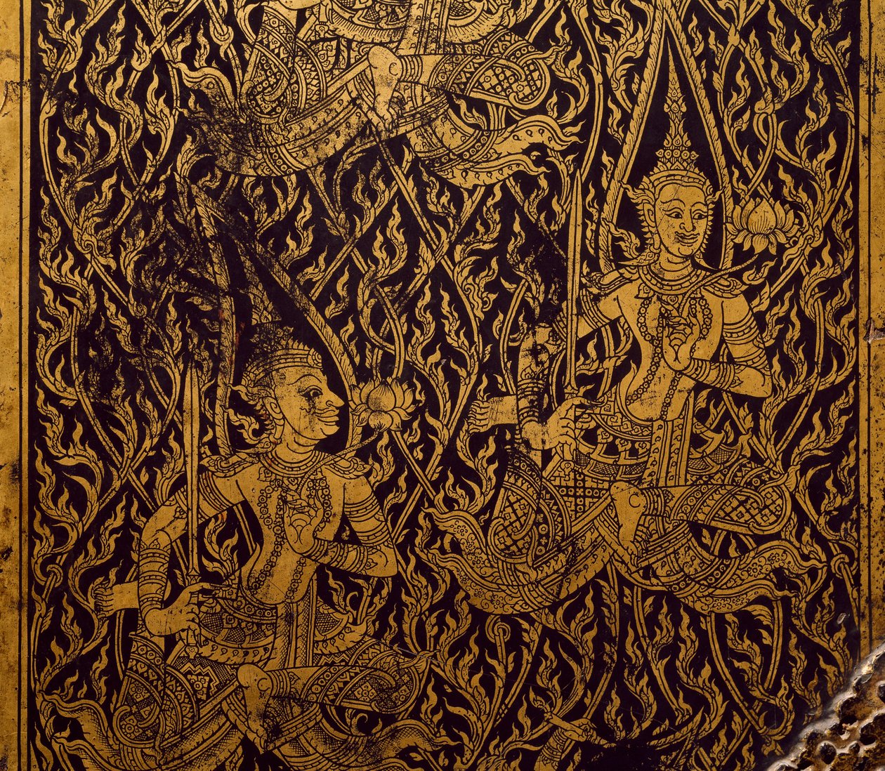 Šatní skříň na sútru, vyřezávané a lakované dřevo, z Bangkoku, Thajsko, Detail, Thajská civilizace, začátek 19. století od Thai School