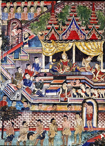 Wiharn Laikarn, epizoda z Jataka Sang Thong (freska) od Thai School