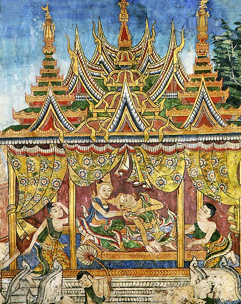 Wiharn Laikarn, epizoda z Jataka Sang Thong (freska) od Thai School