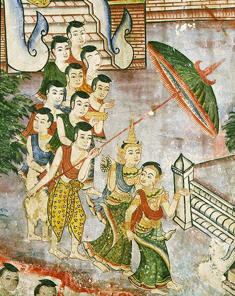 Wiharn Laikarn, epizoda z Jataka Sang Thong (freska) od Thai School