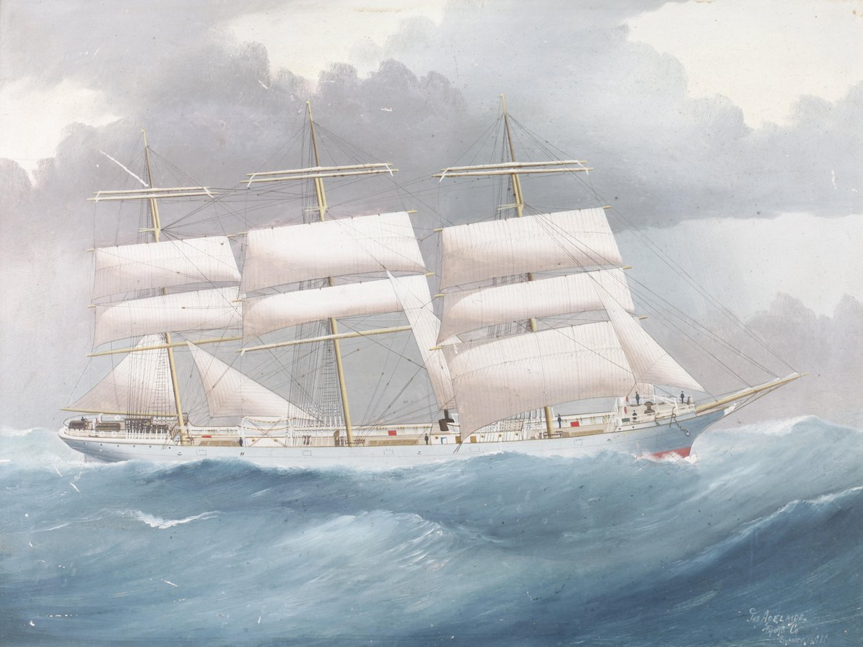 Tři stožárová loď „Brynymor“ na moři od The Adelaide Photo Co. Manner of Reginald Arthur Borstel