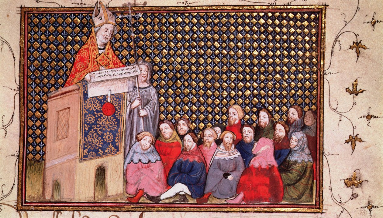 Harl 1319 f.12 Arcibiskup Arundel káže ve věci Jindřicha, z „Histoire du Roy d