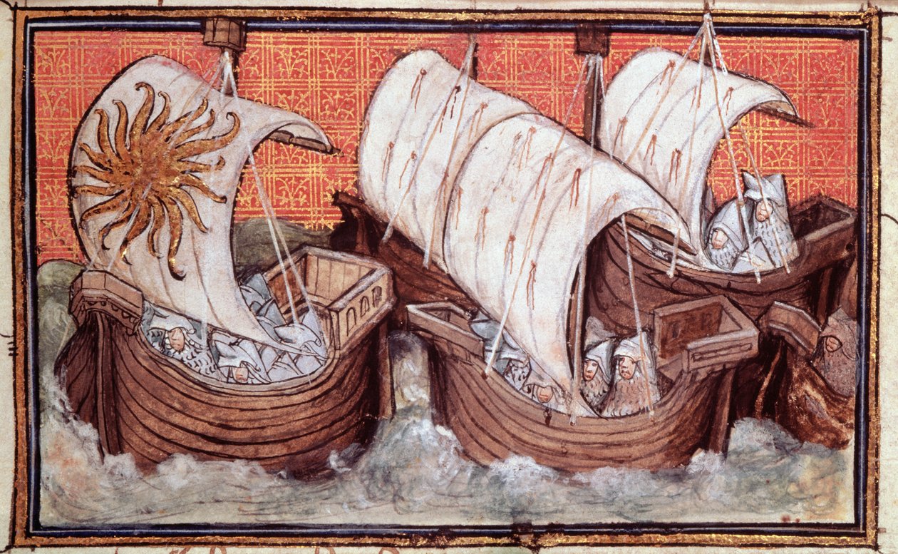 Harl 1319 f.18 Odplutí flotily Richarda II. z Irska, Historie anglického krále Richarda II. od The Virgil Master