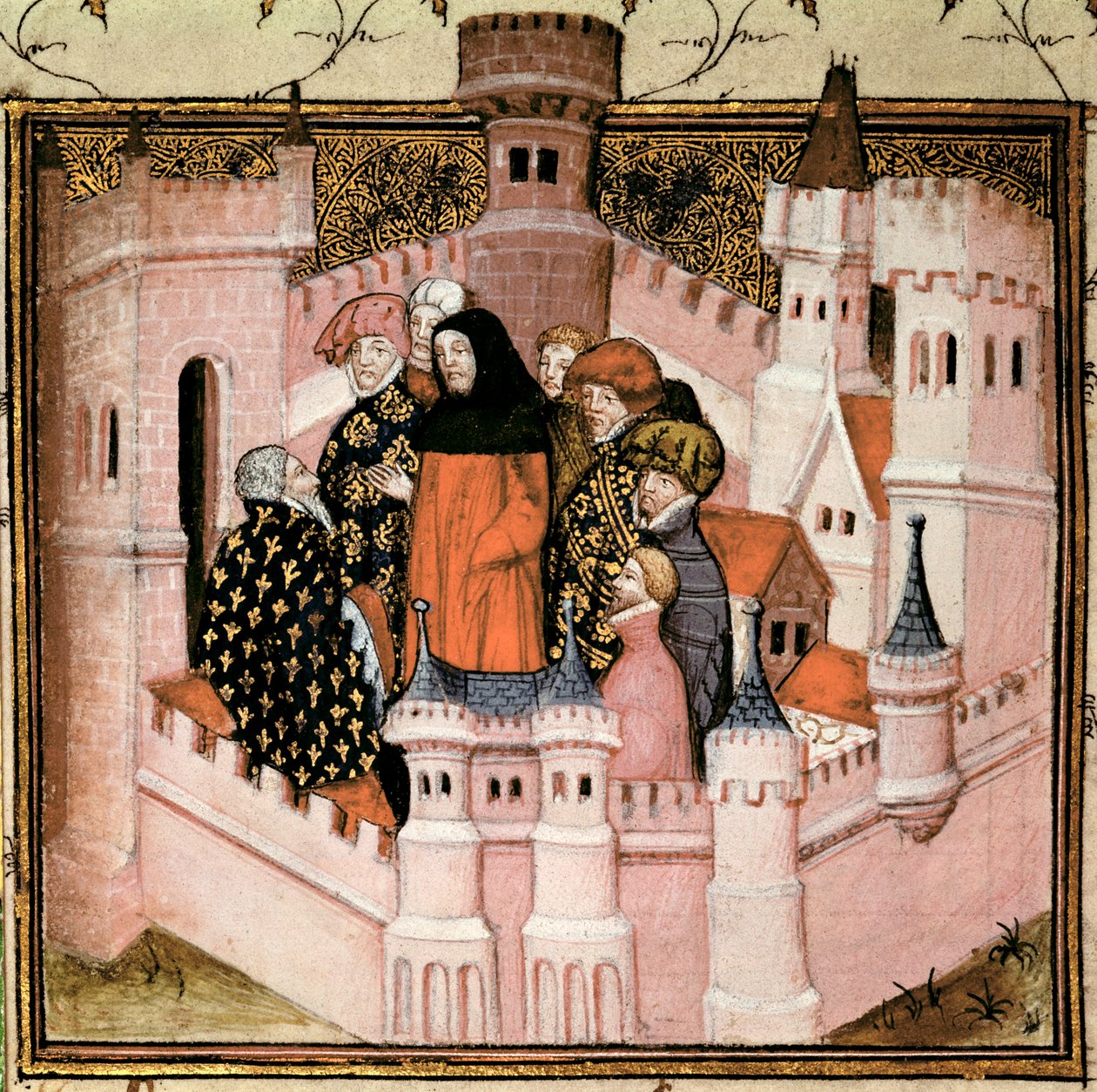 Harl 1319 f.37v Richard II přijímá hraběte z Northumberlandu v Conway od „Histoire du Roy d