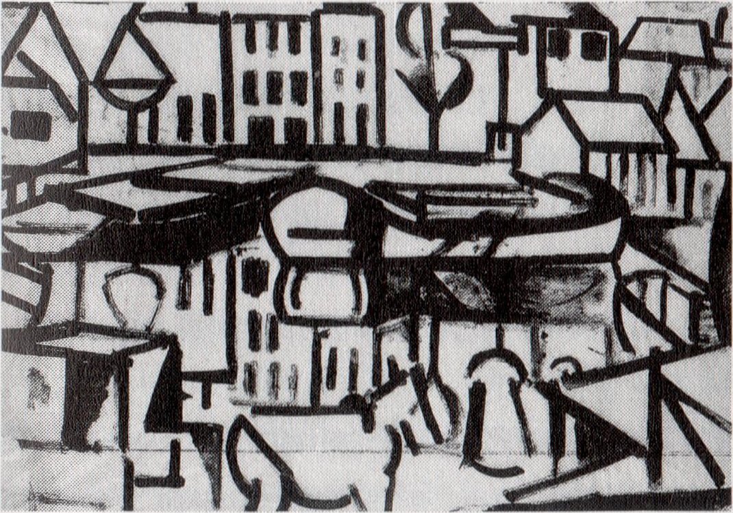 Panoráma města s lodí Leiden od Theo van Doesburg