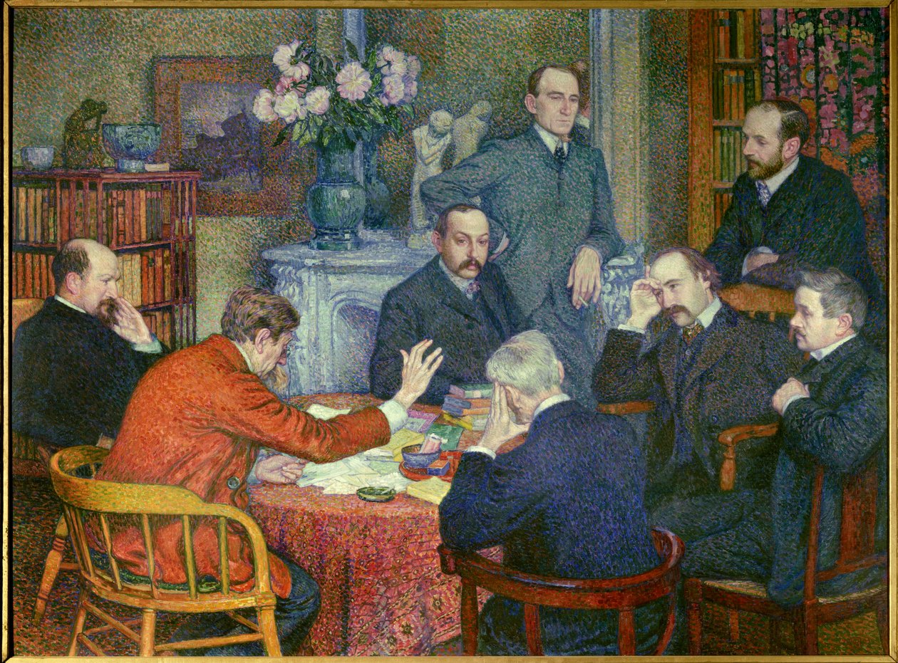 La Lecture (1903), inscenovaná kolem Emila Verhaerena (1855-1916), belgického socialistického básníka, malíře Crosse, spisovatelů Maurice Maeterlincka, Andre Gide a Francis Viele-Griffin, biologa Henriho Gheona, lékaře Felixe Le Danteca a Felixe Feneona, k od Théo van Rysselberghe