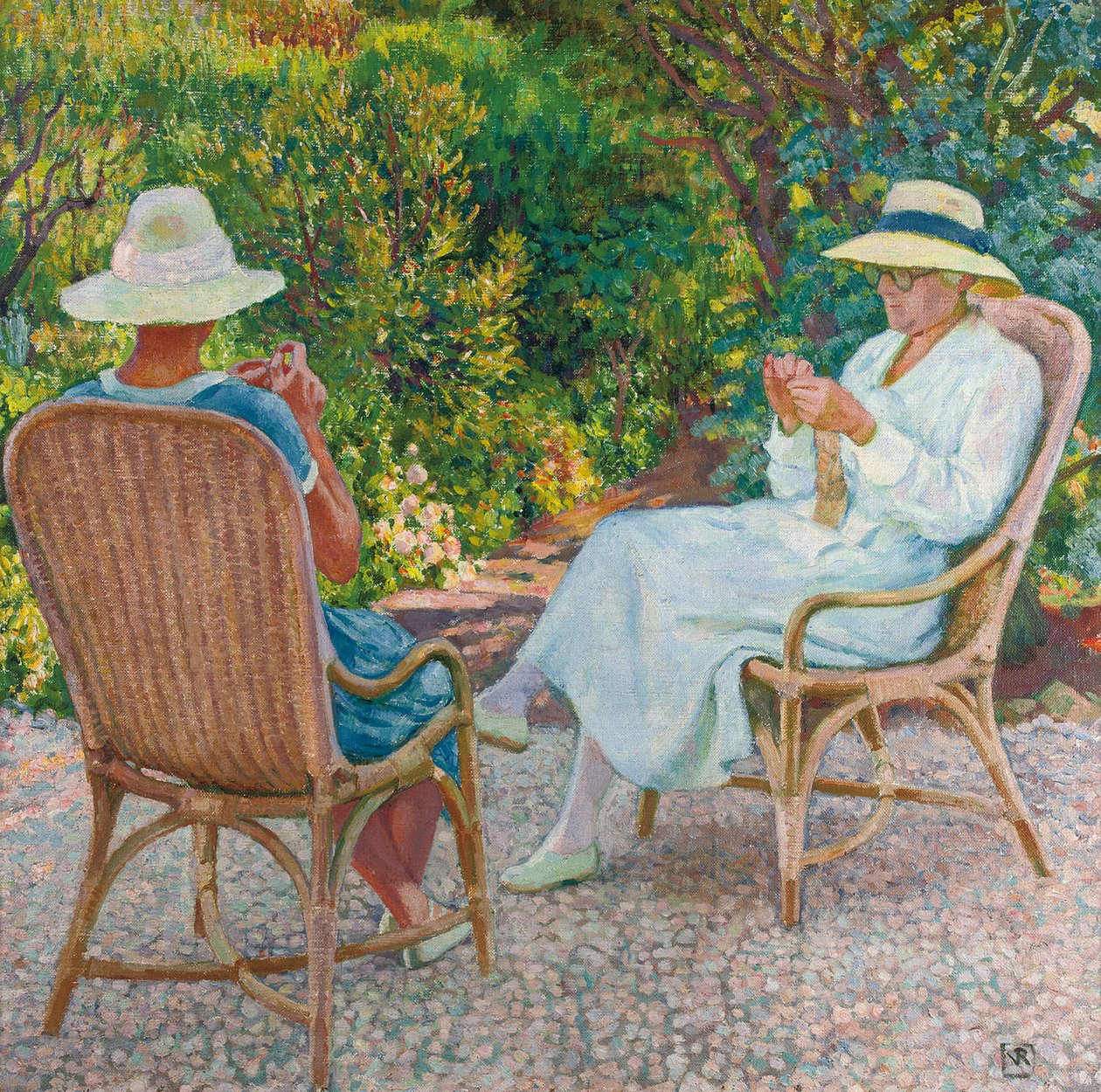 Maria a Elisabeth van Rysselberghe Pletení v zahradě, kolem roku 1912 od Théo van Rysselberghe