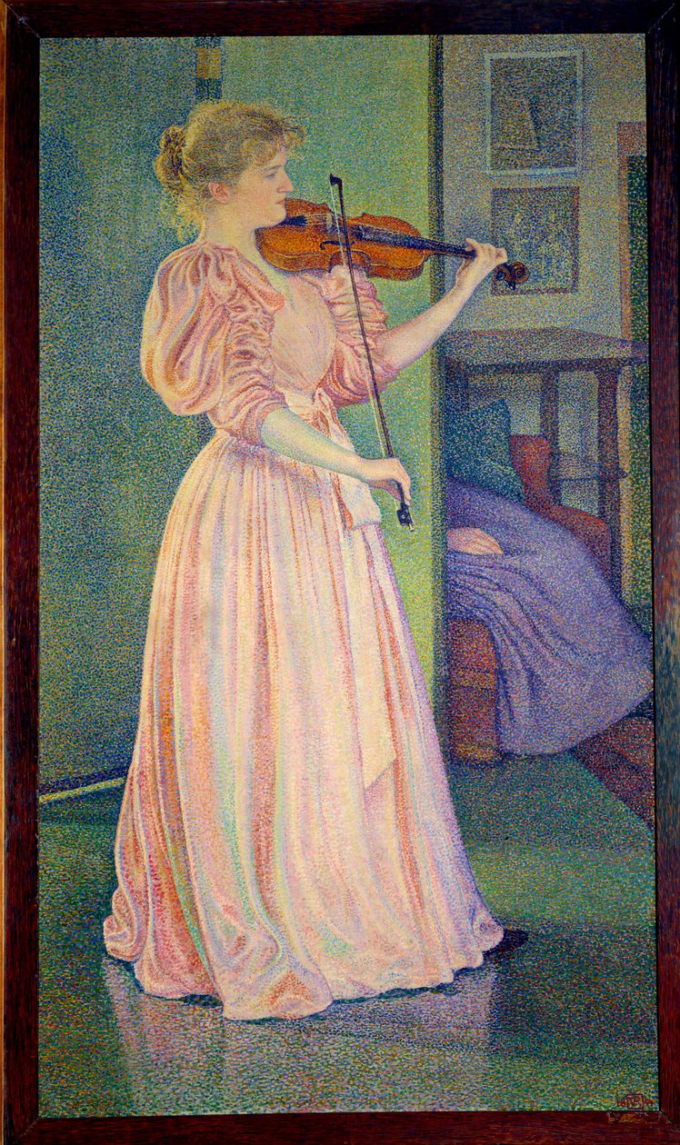 Portrét Irmy Sethe hrající na housle, Ec. Bel. od Théo van Rysselberghe