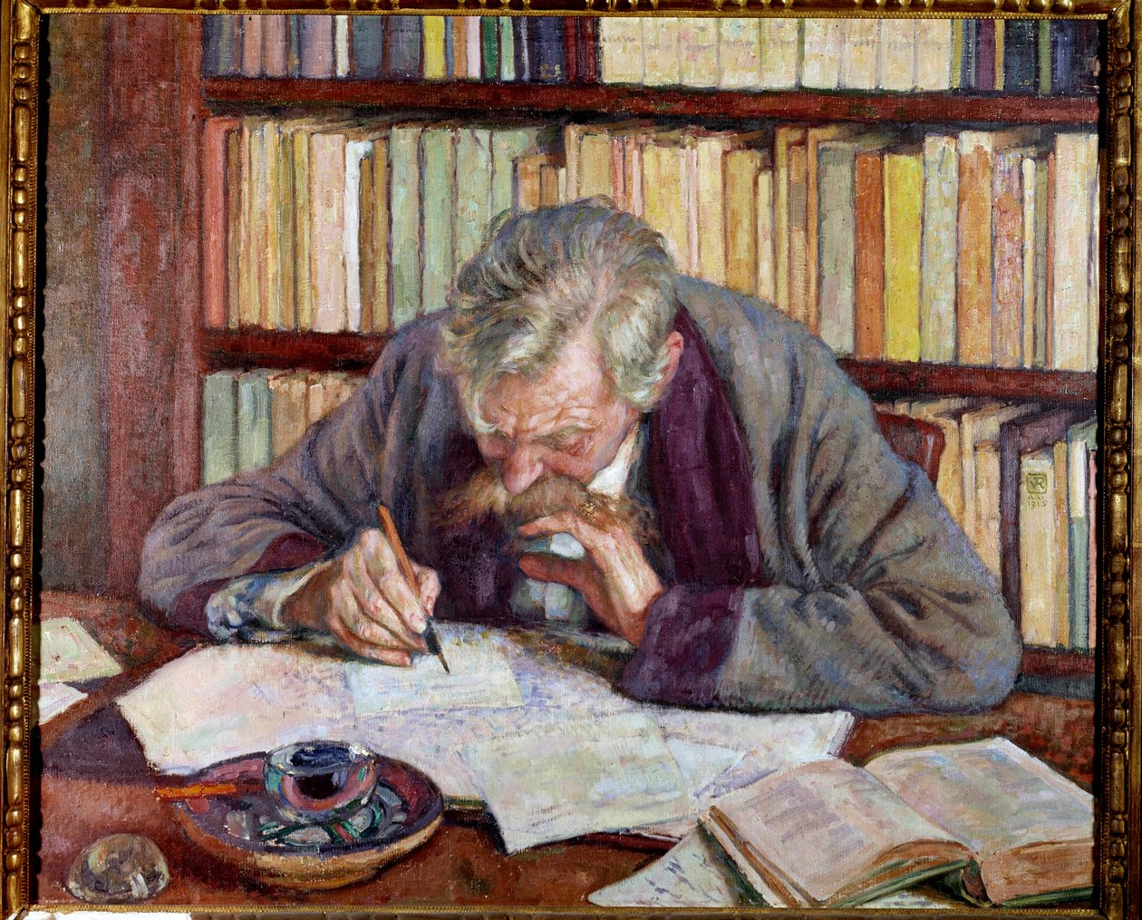 Portrét belgického básníka Emila Verhaerena (1885-1916) v jeho kanceláři Malba Theodora Van Rysselberghe (1862-1926) Paříž 20. století. Městské muzeum moderního umění od Théo van Rysselberghe