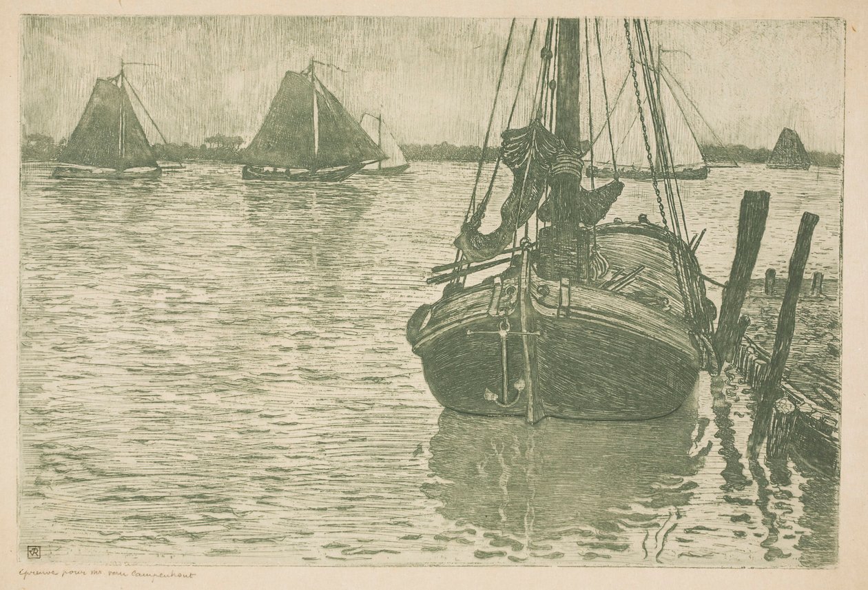 Lodě v dešti od Théo van Rysselberghe