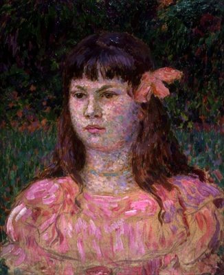 Růžová stuha (Sylvie Lacombe), konec 90. let 19. století (olej na palubě) od Théo van Rysselberghe