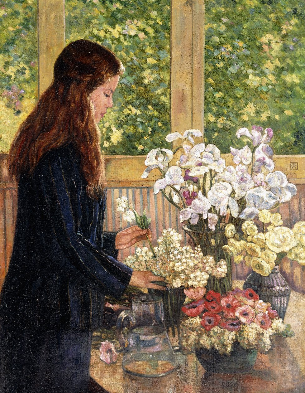 Mladá dívka s vázami s květinami, od Théo van Rysselberghe