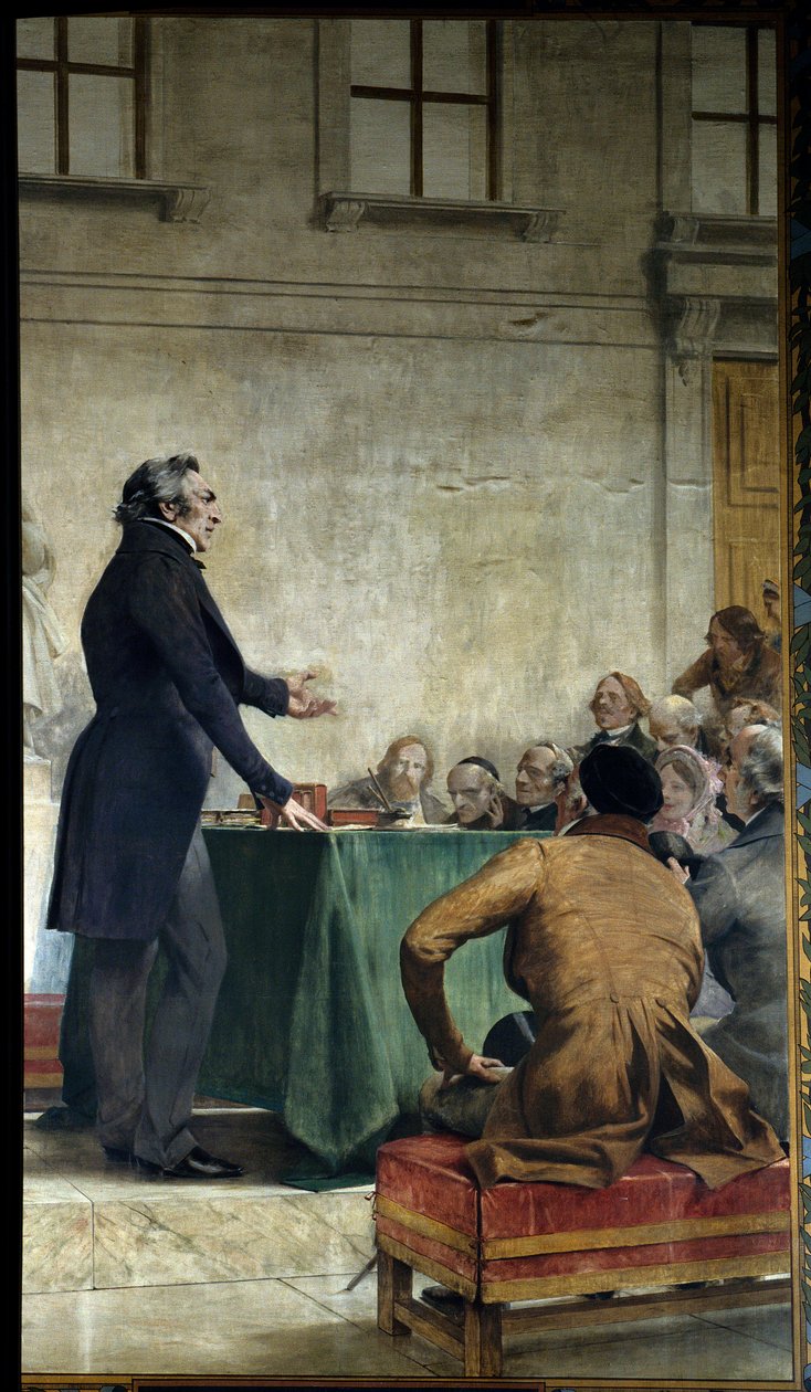 Francois Arago (1786-1853) studoval populární astronomii v amfiteátru hvězdárny. Malba Theobalda Chartrana (1849-1907). Paříž, La Sorbonne - Francois Arago (1786-1853) přednáší na Královské observatoři v Paříži o populární astronomii. od Theobald Chartran