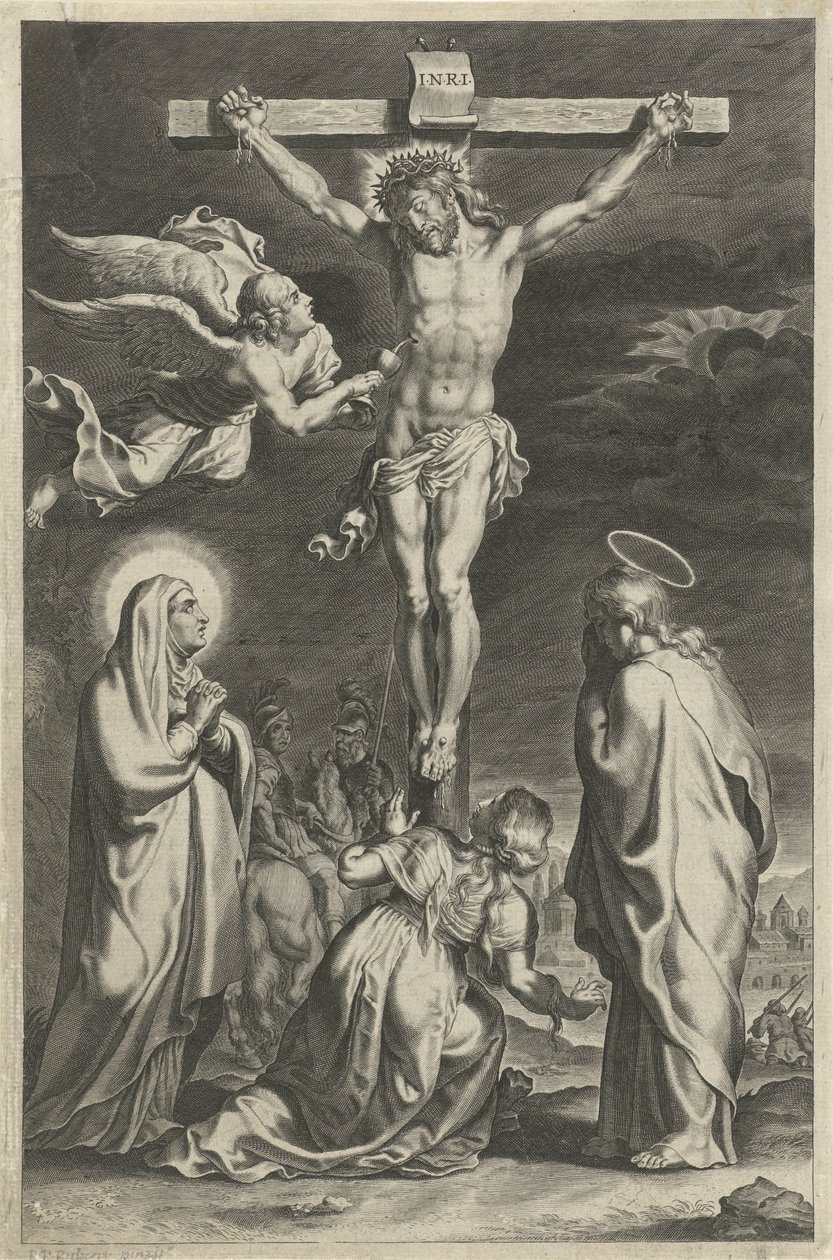Kristus na kříži Scény ze Starého a Nového zákona (název série) Breviarium romanum (název série) od Theodoor Galle (possibly)