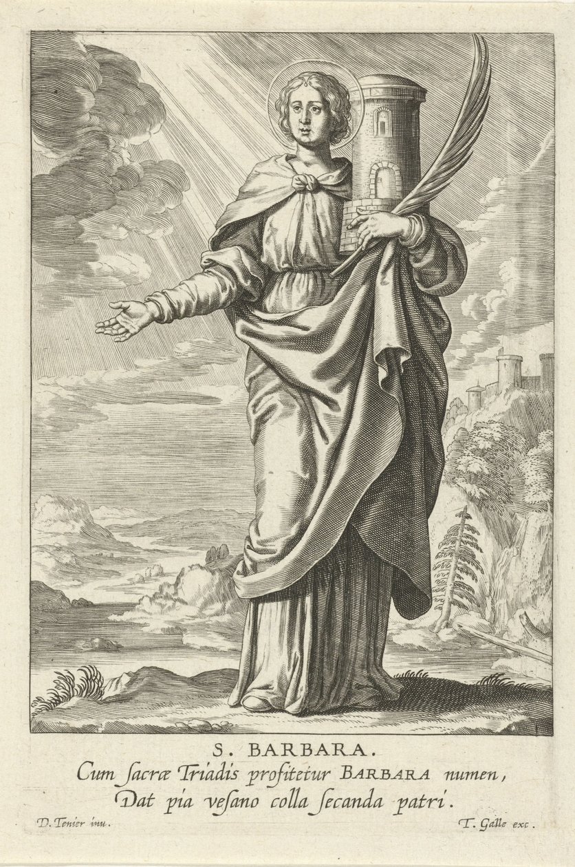 Svatá Barbora sv. Barbora (titul na předmětu) Feminine heiligen (název série) Mirror Illuminated Virgin (název série) od Theodoor Galle