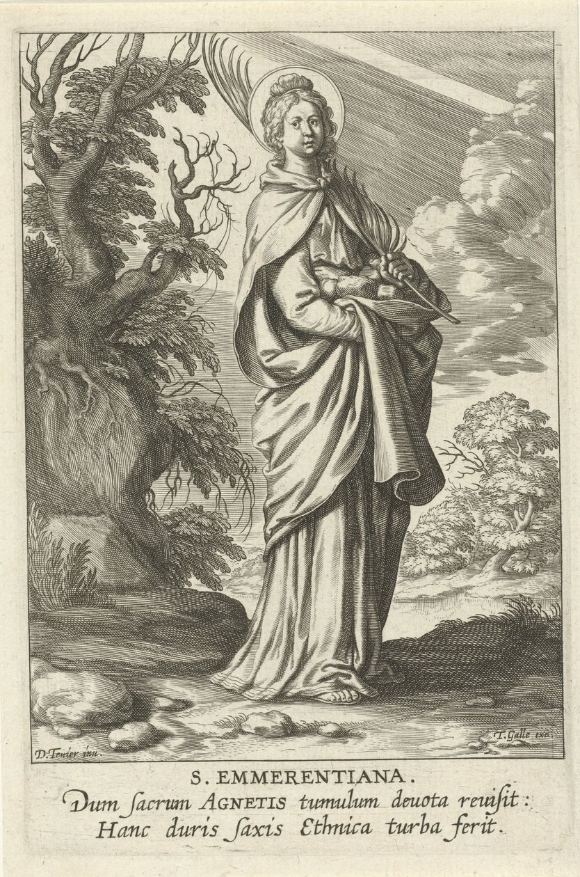 Heilige Emerentiana van Rome S. Emmerantiana (title on object) Vrouwelijke heiligen (series title) Speculum Illustratum Virginum (series title)   1333042   cs       czech Successfully Translated  Original: Fol.135v Second Gospel of Matthew, from the Borso  od Theodoor Galle