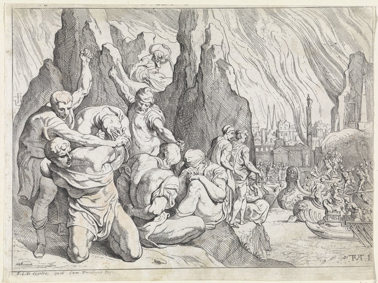 Řekové se nalodí po pádu Tróje The Labors of Odysseus (název série) od Theodoor van Thulden