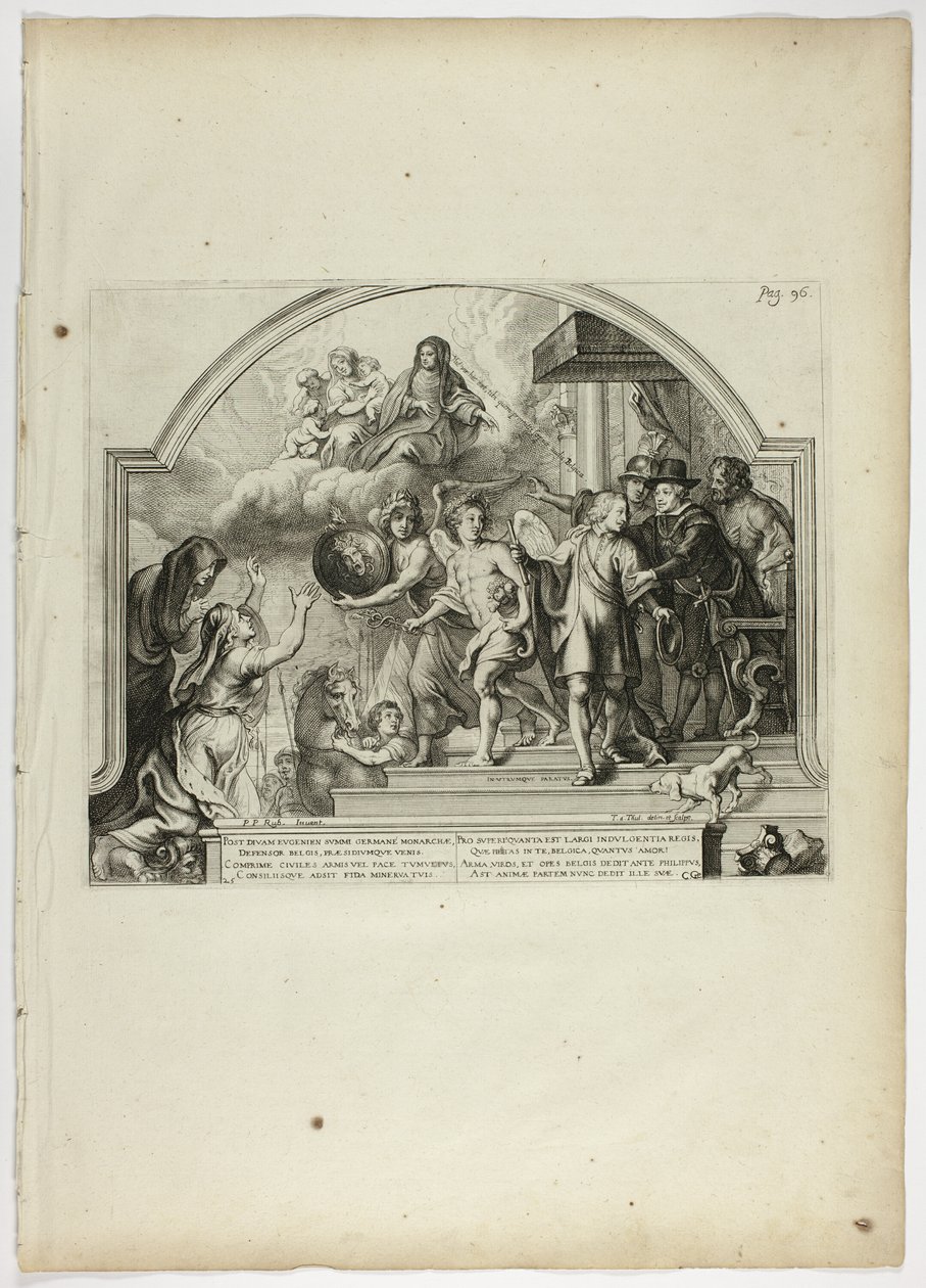 Filip IV. Jmenující prince Ferdinanda guvernérem Nizozemska, deska 25 od Casperia Gevartia, Pompa Introitus Honori Serenissimi Principis Ferdinandi (Triumfální vstup nejklidnějšího a ctihodného kardinála-Nemluvně Ferdinanda) od Theodoor van Thulden