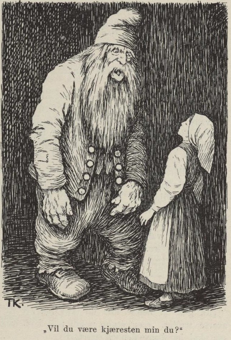Hna tripper i berget The Old Dame and her Hen od Theodor Kittelsen