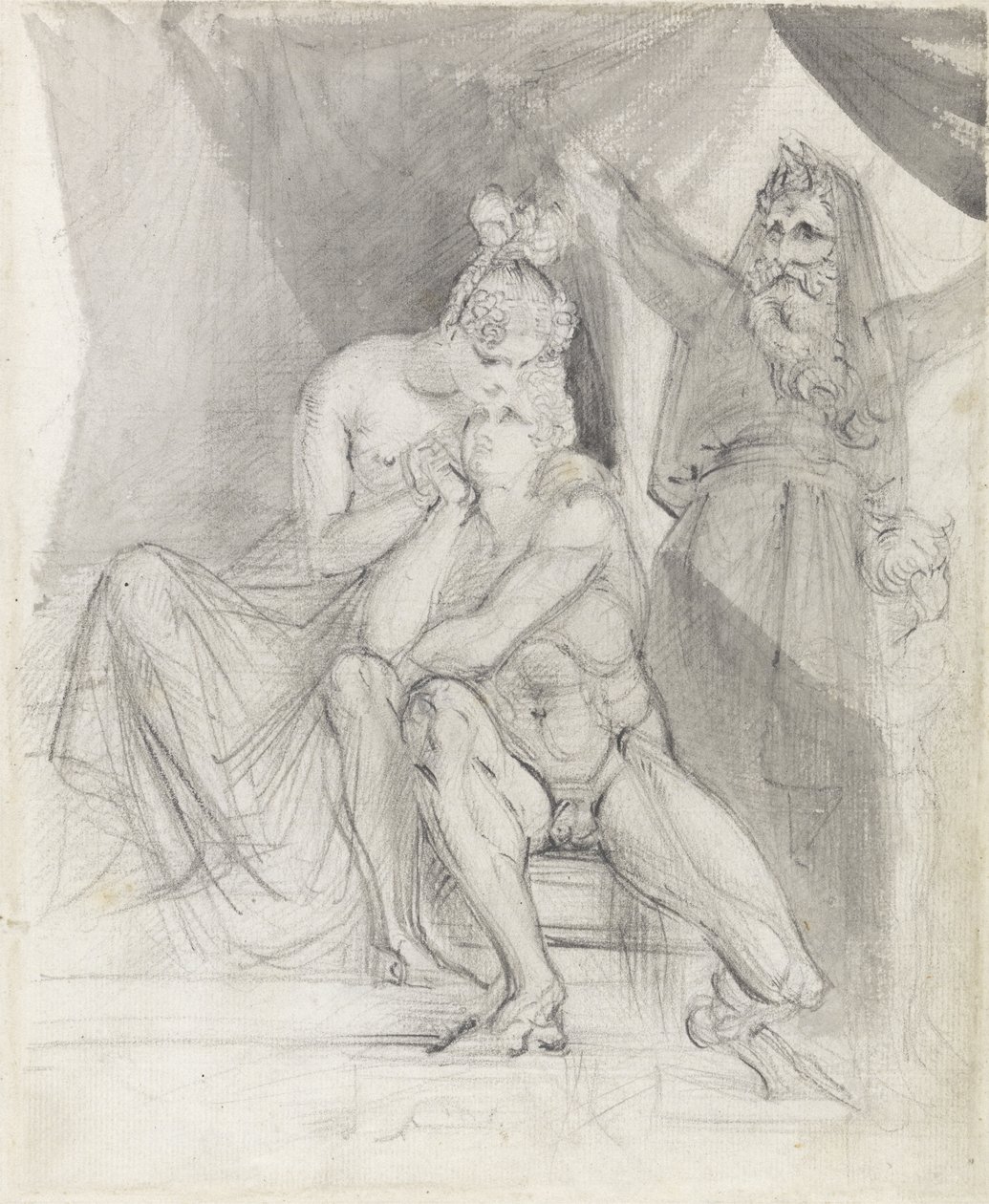 Prospero Watching Ferdinand and Miranda, c.1840 (grafit a mytí na papíře) od Theodor M. von Holst
