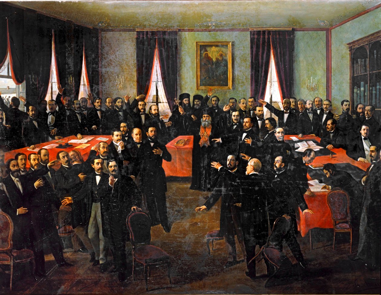 Vyhlášení sjednocení rumunských knížectví ... (malba na plátně) od Theodor Aman