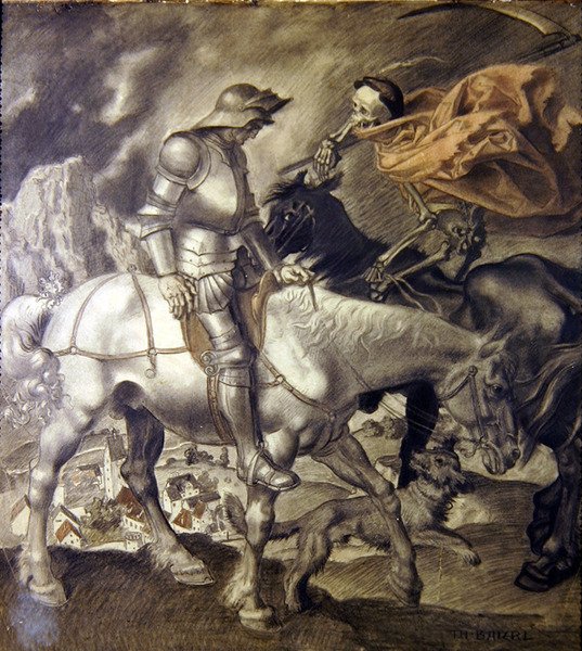 Rytíř přiblížil smrt (barevná tužka na papíře) od Theodor Baierl