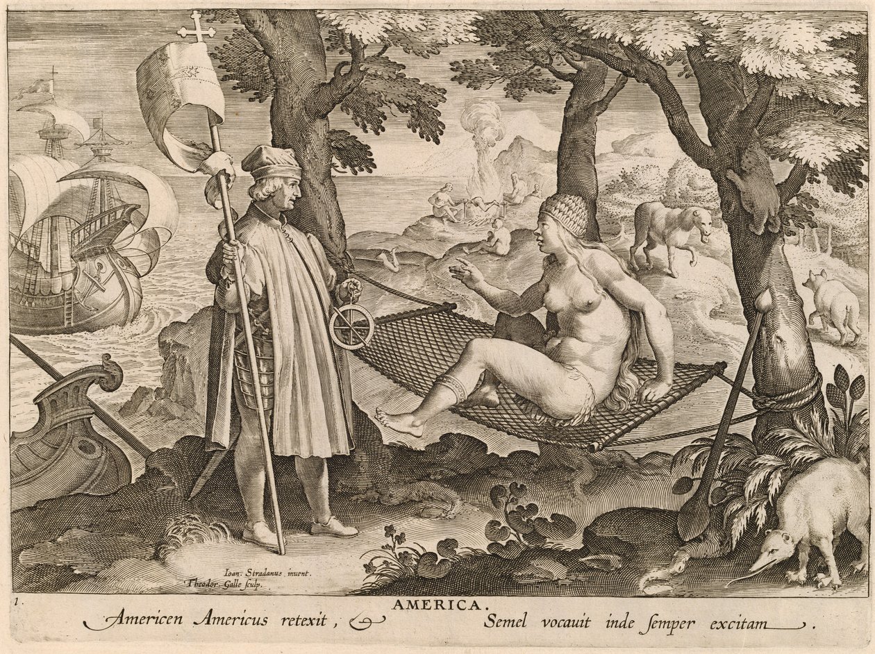 Amerika od Theodor Galle after Jan van der Straet