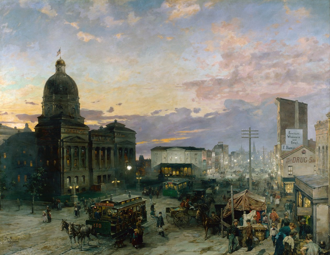 ""Pohled na Washington Street v Indianapolis za soumraku"" Malba Theodora Grolla (1857-1913) 1892-1895 Muzeum umění Indianapolis Indiana Spojené státy americké od Theodor Groll
