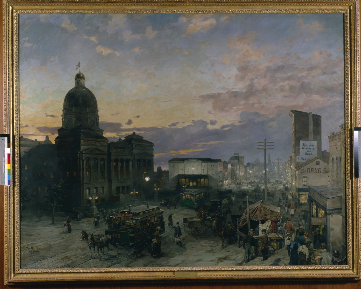 Washington Street, Indianapolis za soumraku (olej na plátně) od Theodor Groll