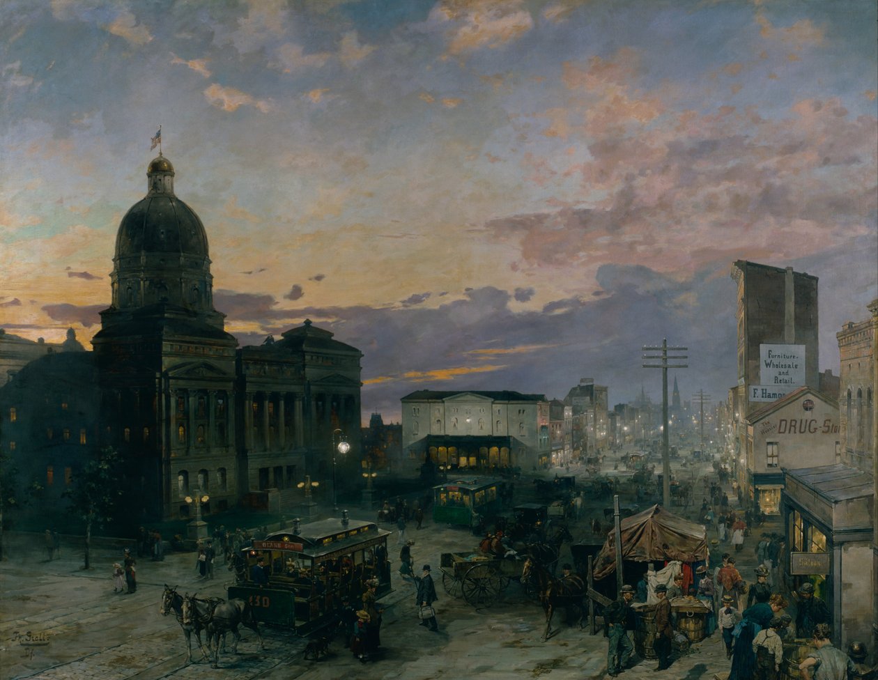 Washington Street, Indianapolis za soumraku, 1892-1895 od Theodor Groll