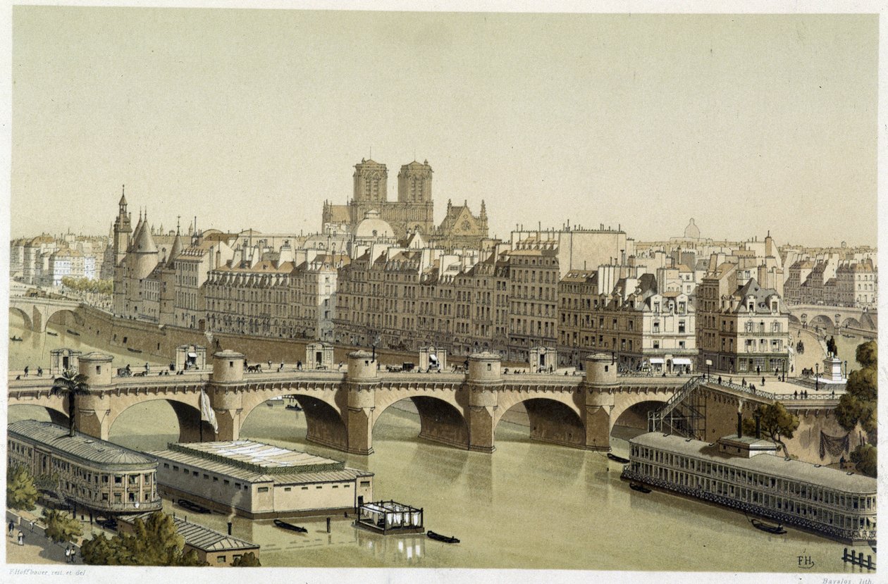 Ile de la Cite a Pont Neuf v Paříži od Theodor Josef Hubert Hoffbauer