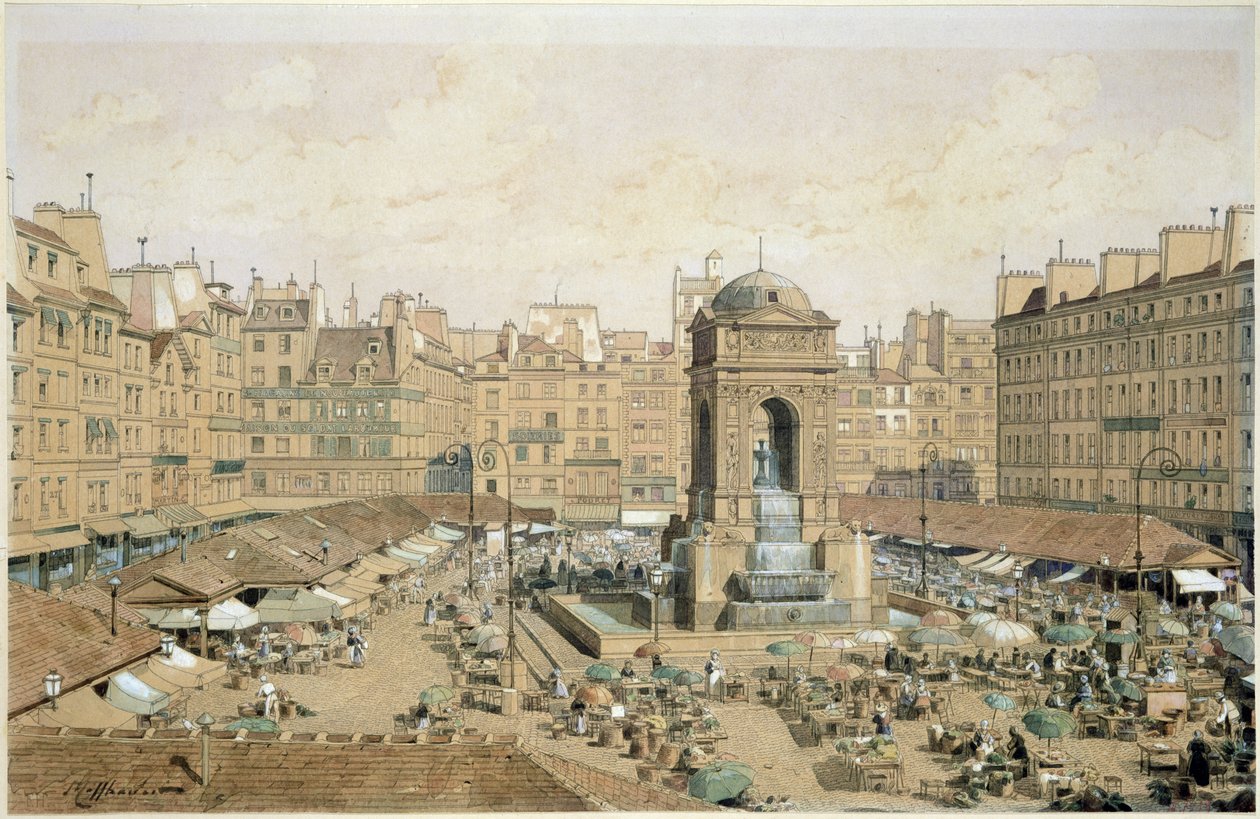 The Marche aux Innocents (pero a inkoust a wc na papíře) od Theodor Josef Hubert Hoffbauer