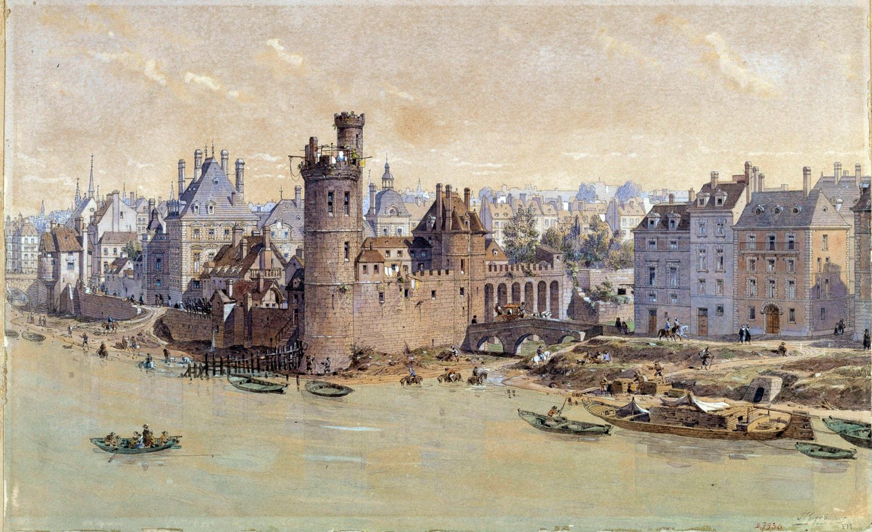 Pohled na věž Nesles v Paříži v 17. století. Akvarel od Theodora Josepha Huberta Hoffbauera (1839-1922) 19. stol. Paříž, Musee Carnavalet od Theodor Josef Hubert Hoffbauer