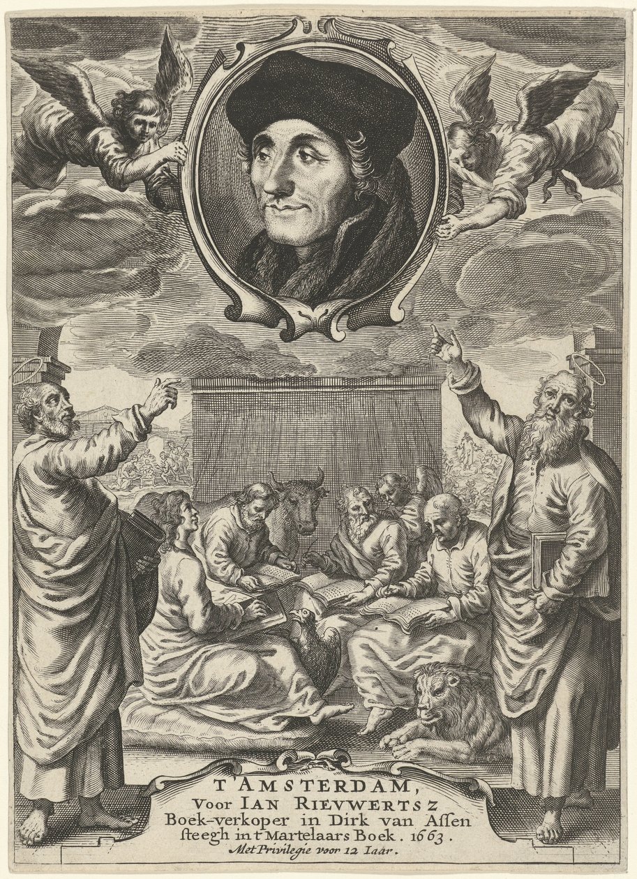 Portrét Erasma nad čtyřmi evangelisty od Theodor Matham