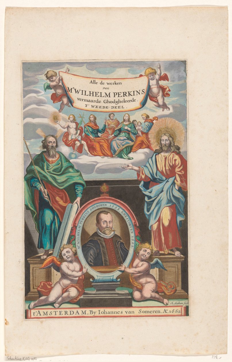 Portrét Williama Perkinse Titulní strana pro: William Perkins, Všechna díla. Druhá část, 1662 od Theodor Matham