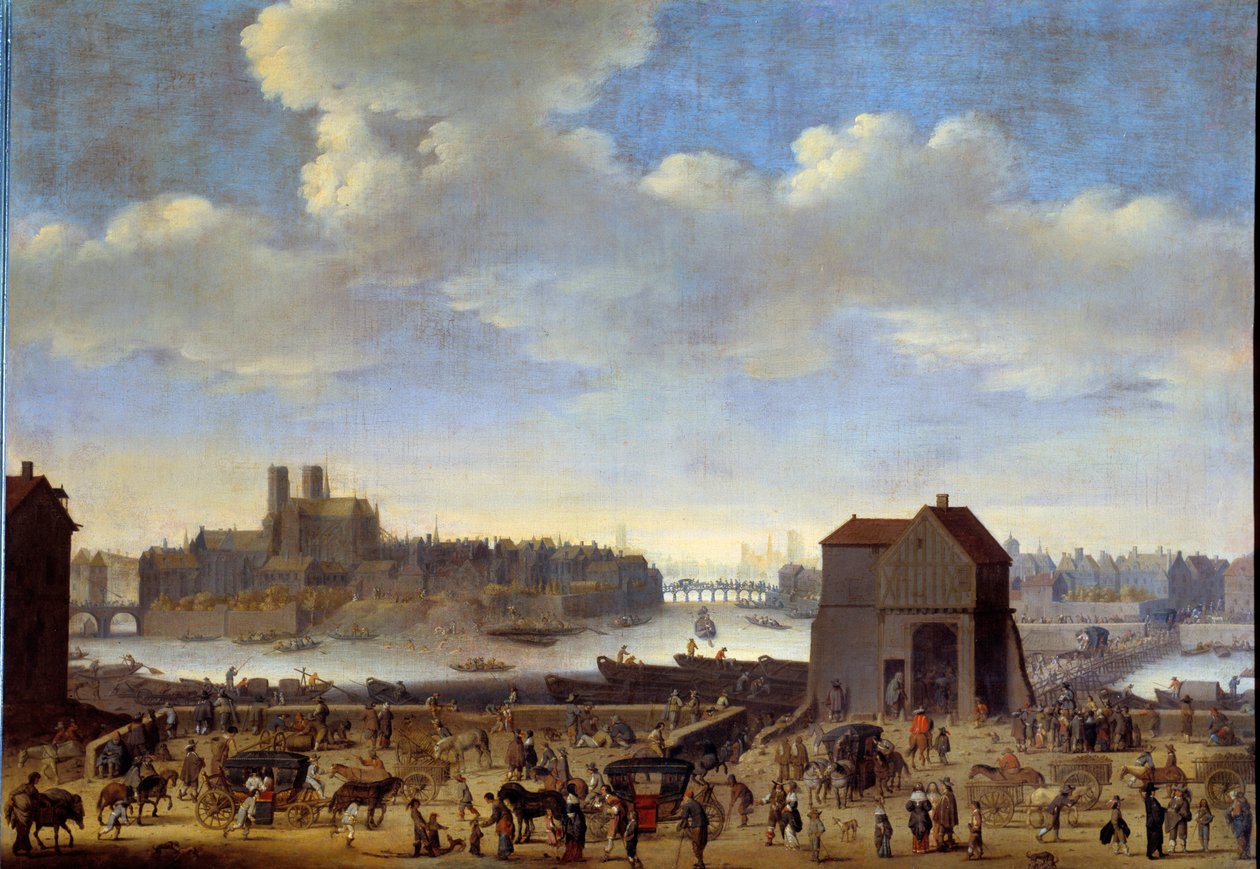 Pohled na Quai a Pont de la Tournelle, Ile de la Cite a Ile Saint Louis v Paříži kolem roku 1646 Obraz Theodor Dirck Matham (1606-1676) 1646 Rozměr 1,0 x 1,41 m Paříž, Musee Carnavalet od Theodor Matham